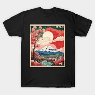 Japan Mt. Fuji Cherry Blossom Vintage Tourism Travel Poster T-Shirt